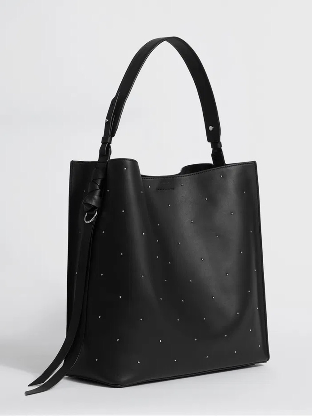 AllSaints Kathi North South Small Studded Leather Tote Bag black shoulder bag